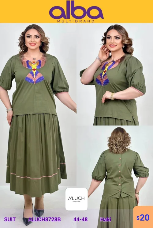Костюм, A'LUCH, Оливковый, модель ALUCH8728B, женская одежда оптом из Турции, Лалели