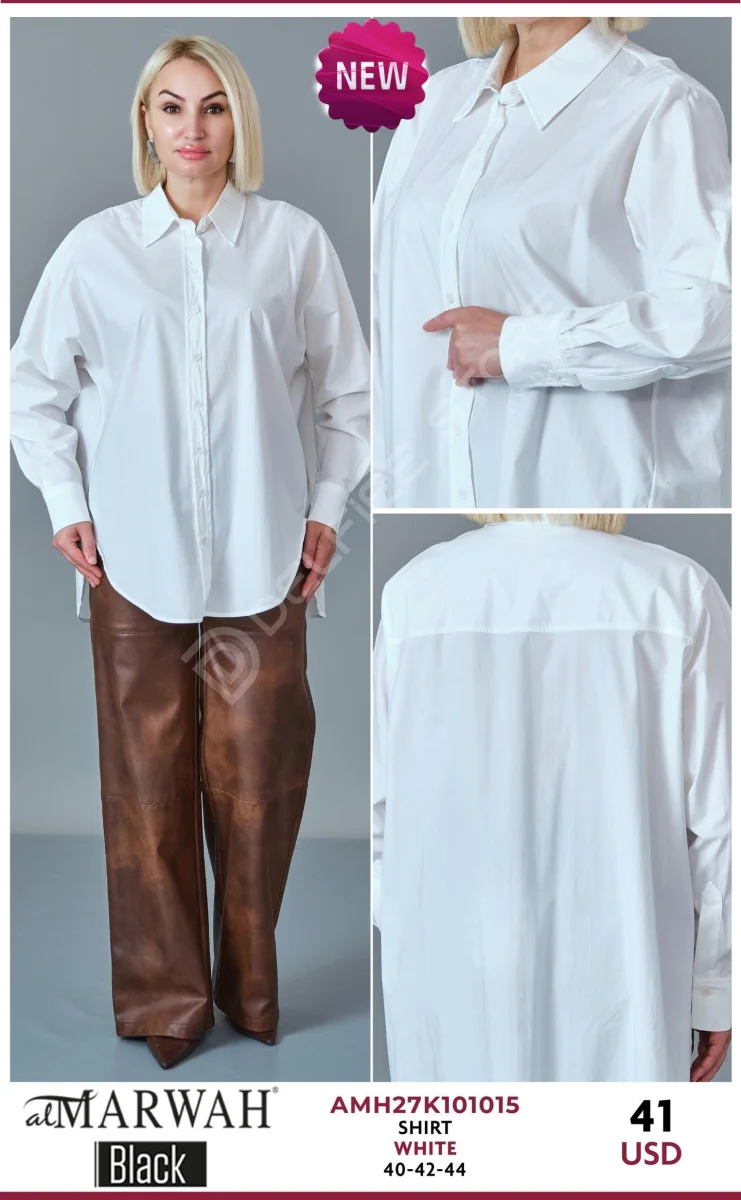 Рубашка AL MARWAH Black (White, модель AMH27K101015) оптом