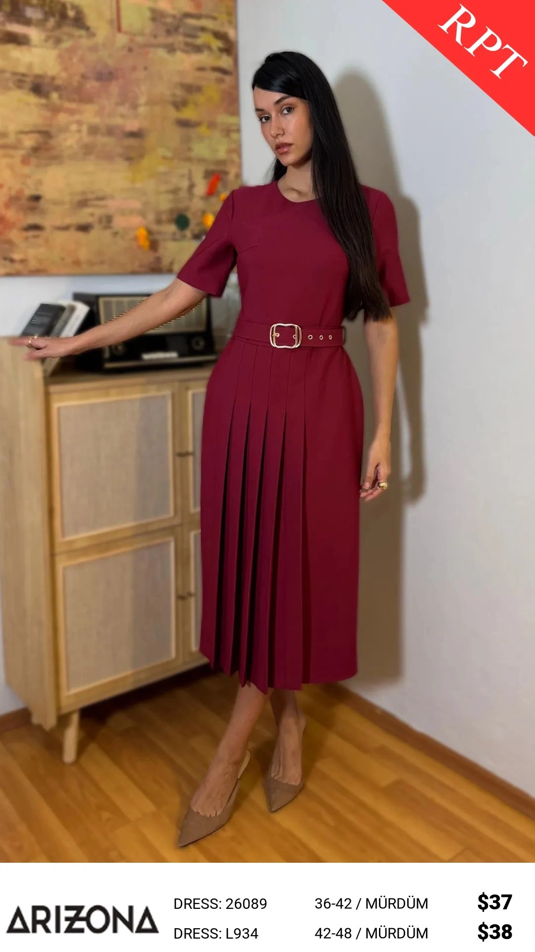 Платье, Arizona Dress, Сливовый, модель 26089, женская одежда оптом из Турции, Лалели