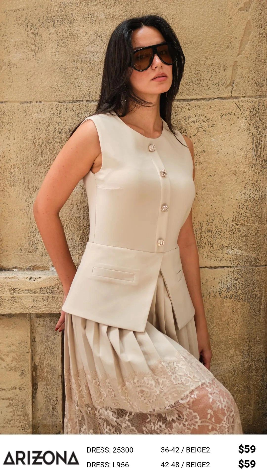 Платье, Arizona Dress, Бежевый, модель 25300, женская одежда оптом из Турции, Лалели