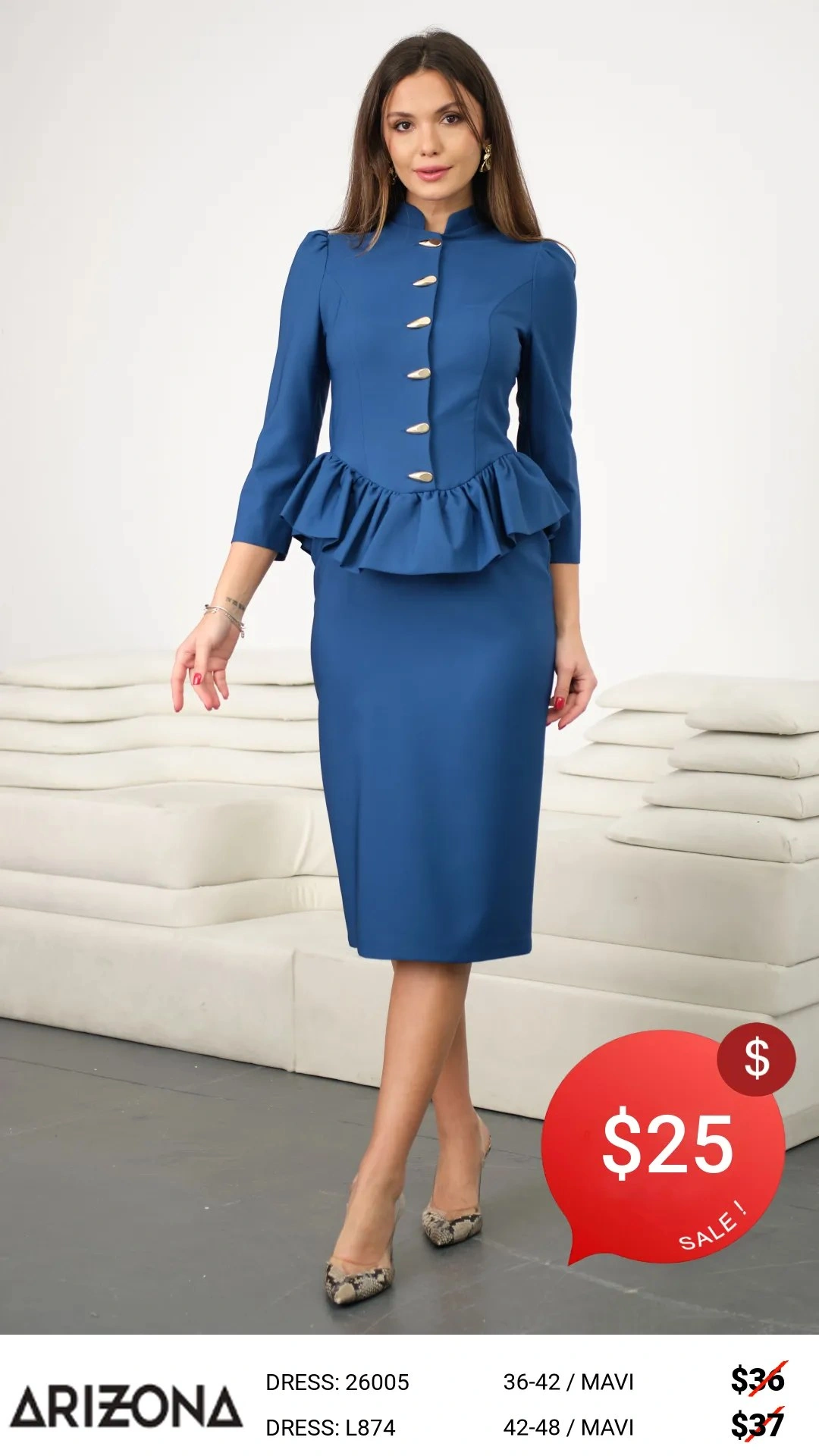 Платье, Arizona Dress, Синий, модель 26005, женская одежда оптом из Турции, Лалели