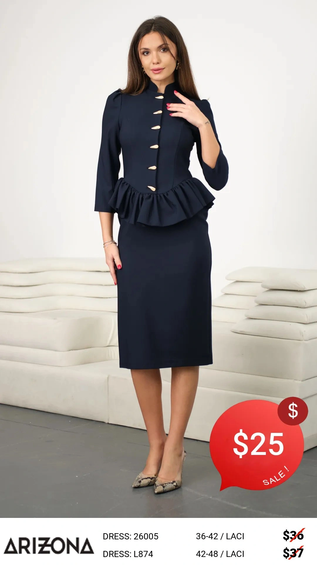 Платье, Arizona Dress, Темно-синий, модель 26005, женская одежда оптом из Турции, Лалели