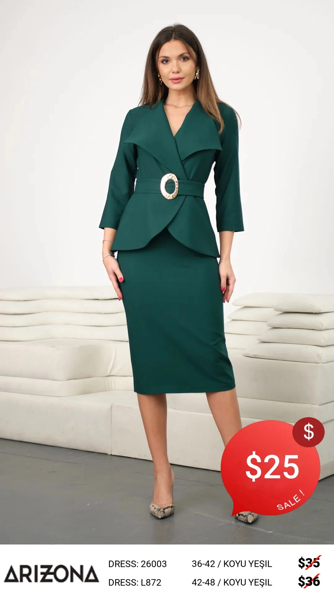 Платье, Arizona Dress, Зеленый, модель 26003, женская одежда оптом из Турции, Лалели