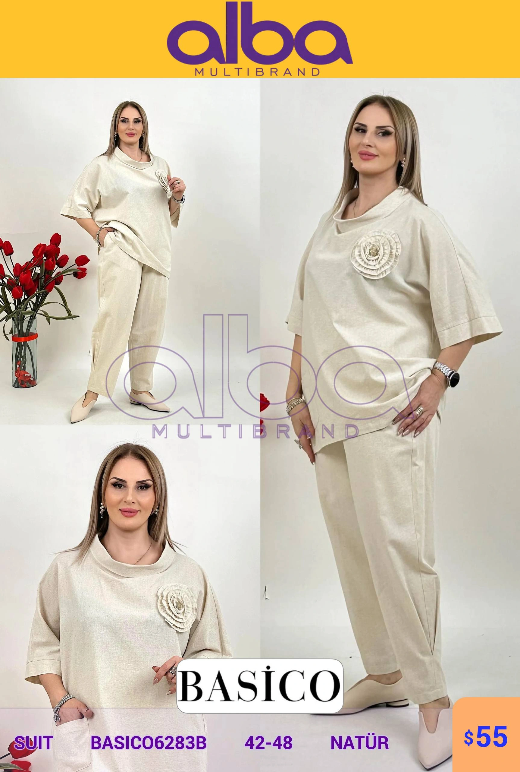 Костюм, Basico, Бежевый, модель BASIC06283B, женская одежда оптом из Турции, Лалели