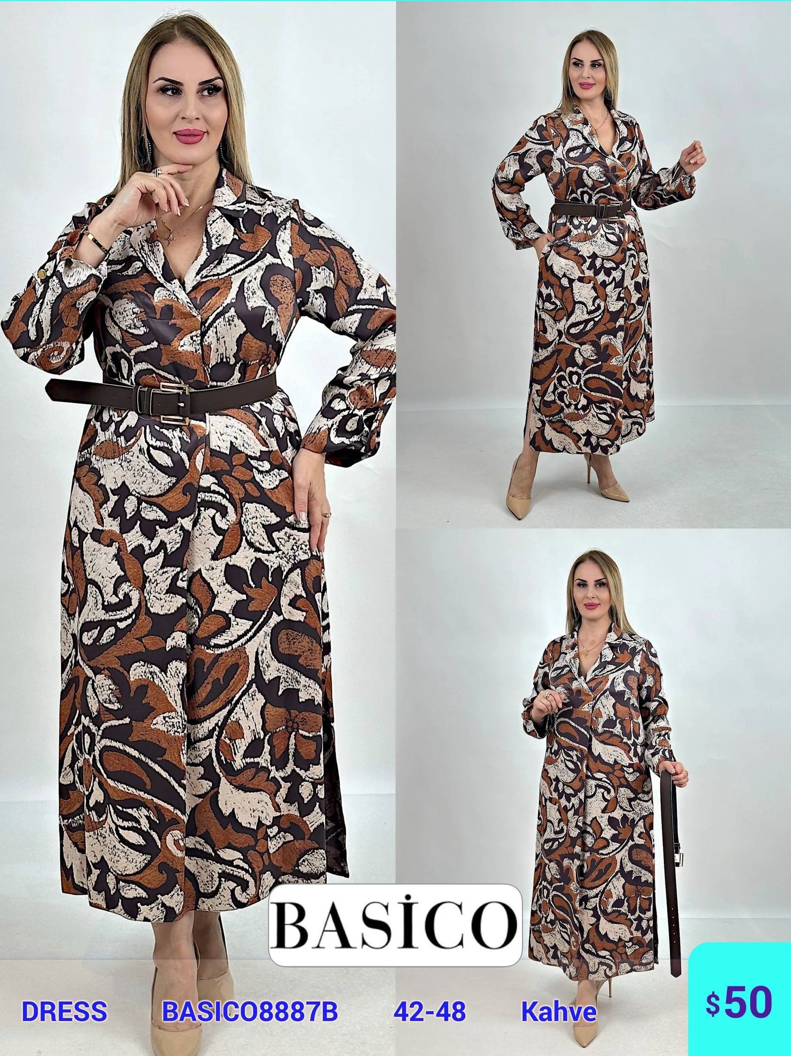 Платье BASICO (Коричневый, модель BASICO8887B) оптом