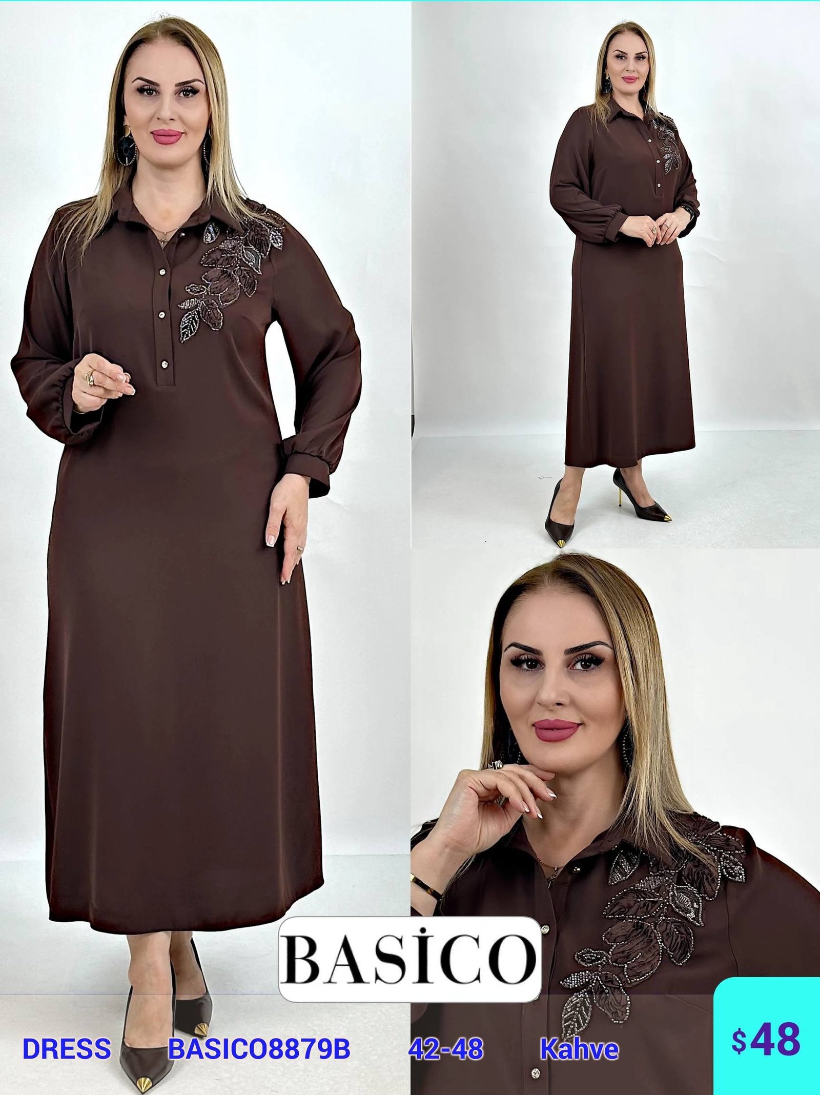 Платье BASICO (Коричневый, модель BASICO8879B) оптом