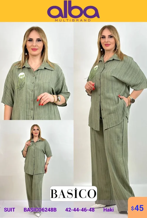 Костюм, BASICO, Оливковый, модель BASIC06248B, женская одежда оптом из Турции, Лалели