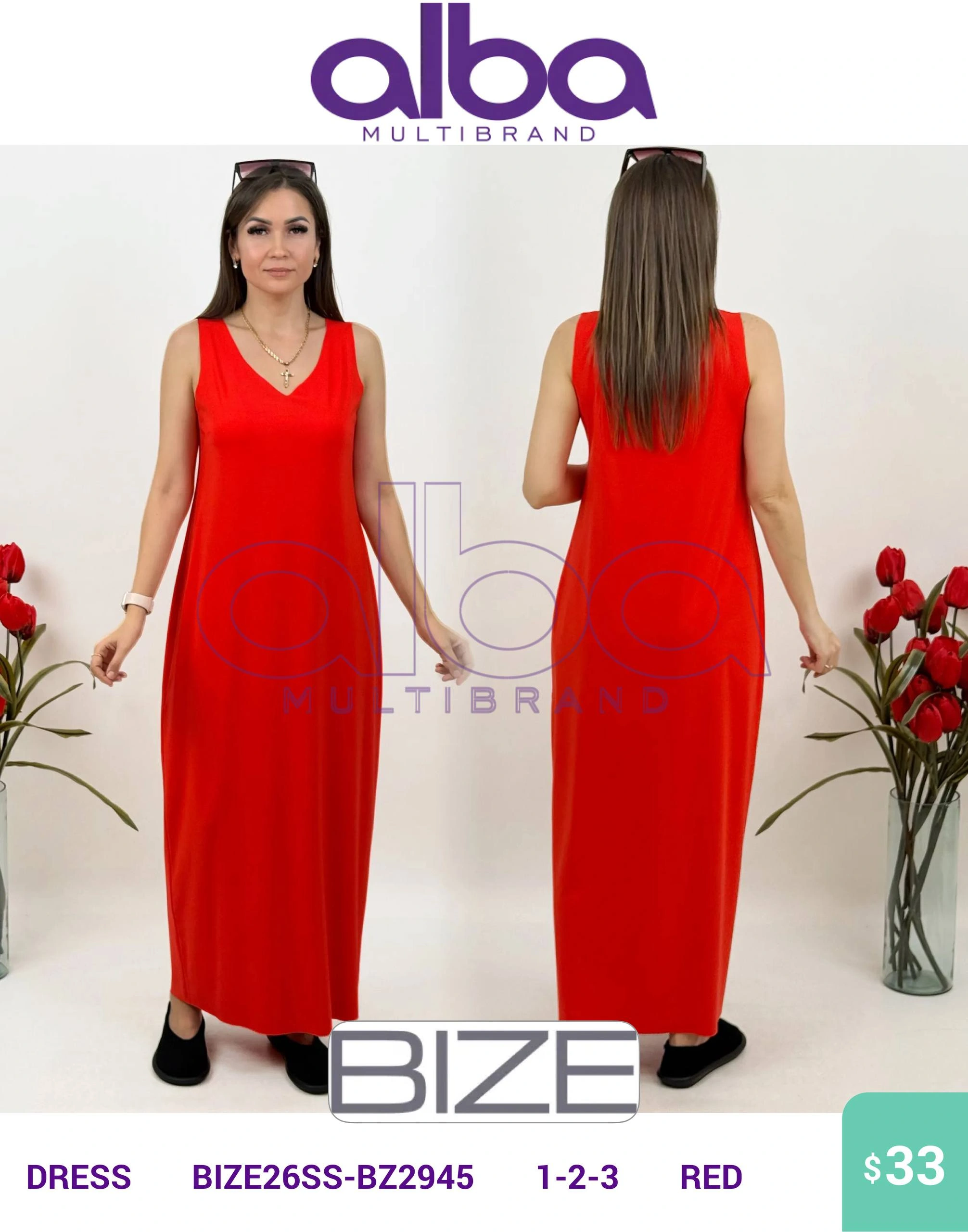 Платье, BIZE, Красный, модель BIZE26SS-BZ2945, женская одежда оптом из Турции, Лалели