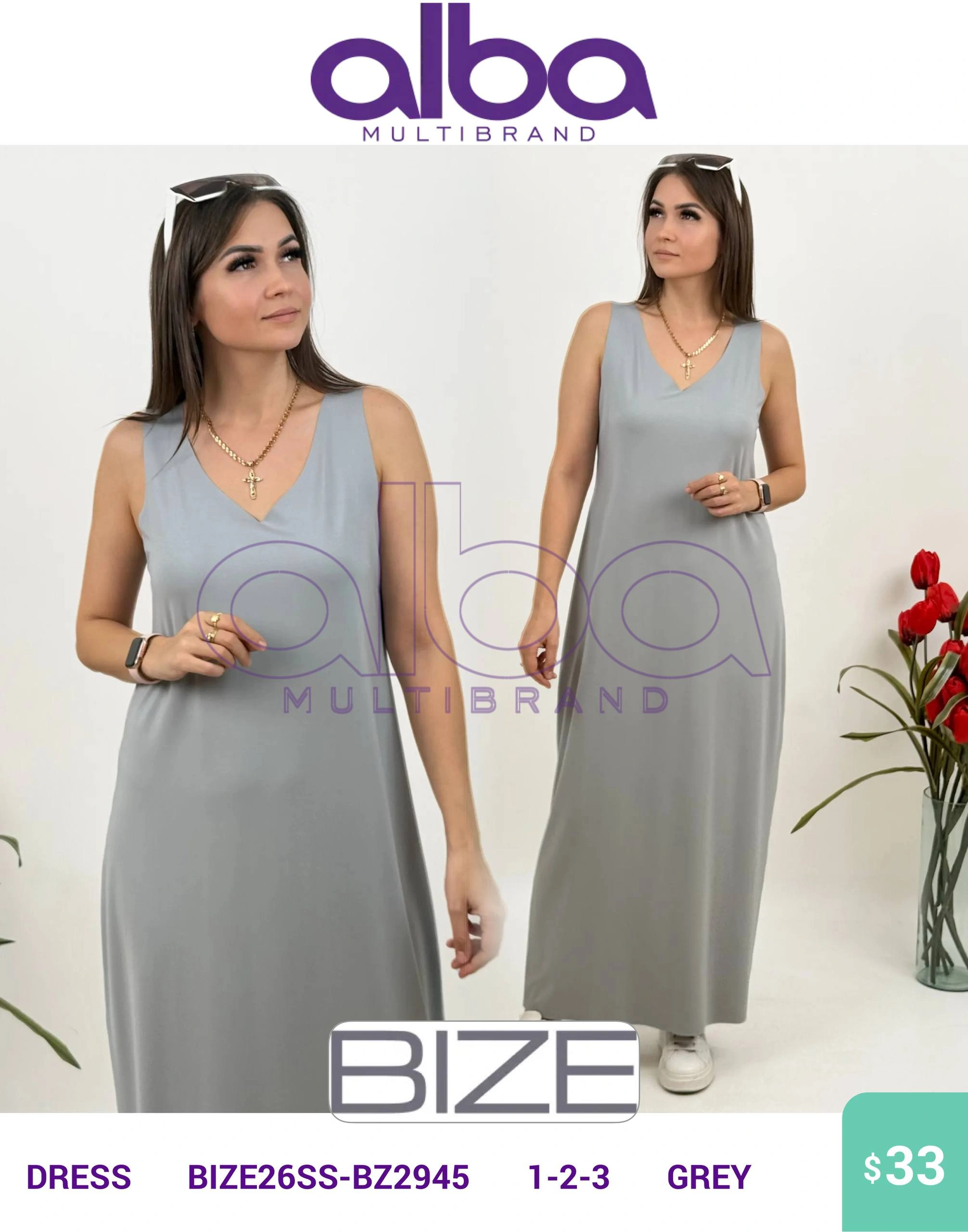 Платье, BIZE, Серый, модель BIZE26SS-BZ2945, женская одежда оптом из Турции, Лалели