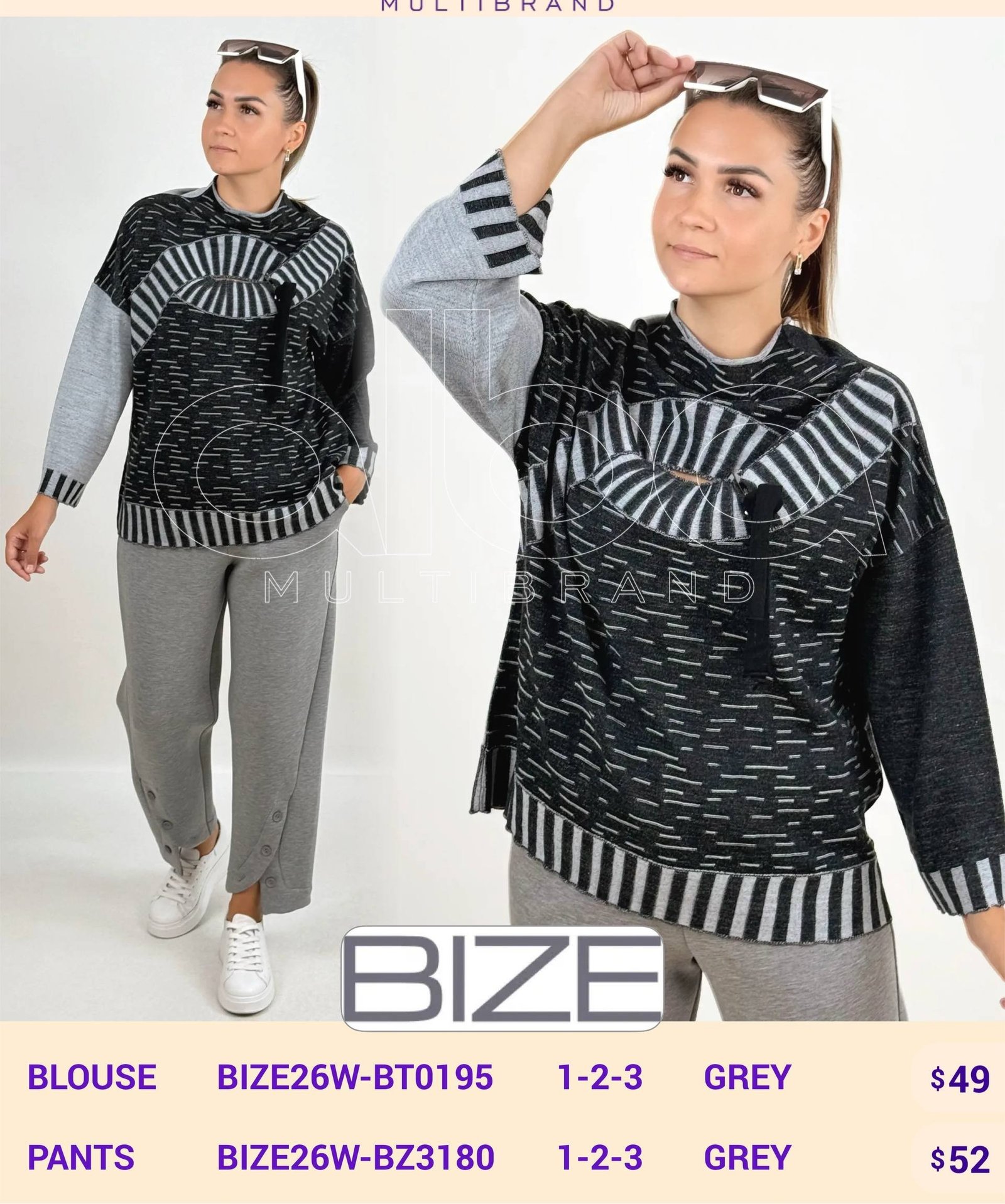 Блузка BIZE (Серый, модель BIZE26W-BT0195) оптом