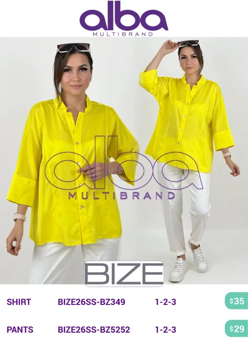 Рубашка, BIZE, Желтый, модель BIZE26SS-BZ349, женская одежда оптом из Турции, Лалели