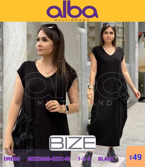 Платье, BIZE, Черный, модель BIZE25SS-BZ2140, женская одежда оптом из Турции, Лалели