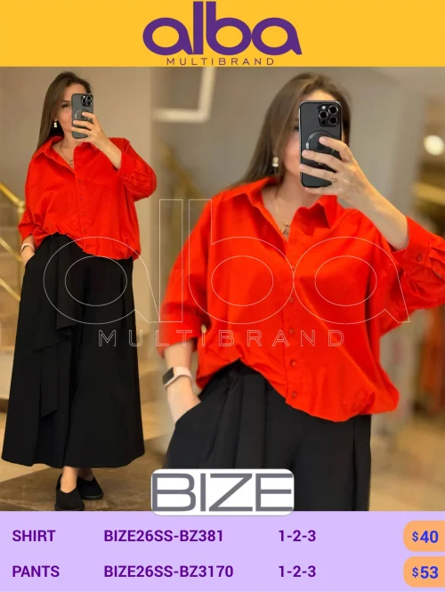 Рубашка, BIZE, Алый, модель BIZE26SS-BZ381, женская одежда оптом из Турции, Лалели