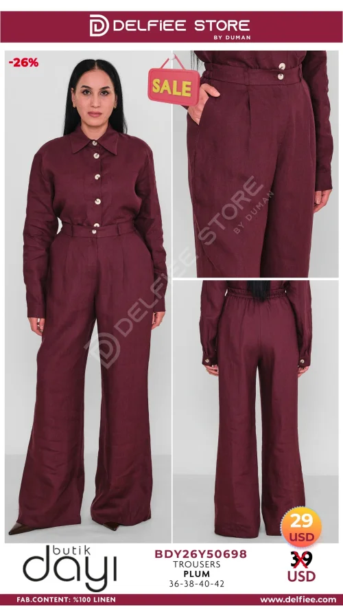Брюки, BUTIK DAYI, Бордовый, модель BDY26Y50698, женская одежда оптом из Турции, Лалели