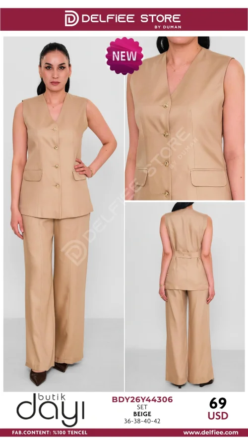 Комплект, BUTIK DAYI, Бежевый, модель BDY26Y44306, женская одежда оптом из Турции, Лалели