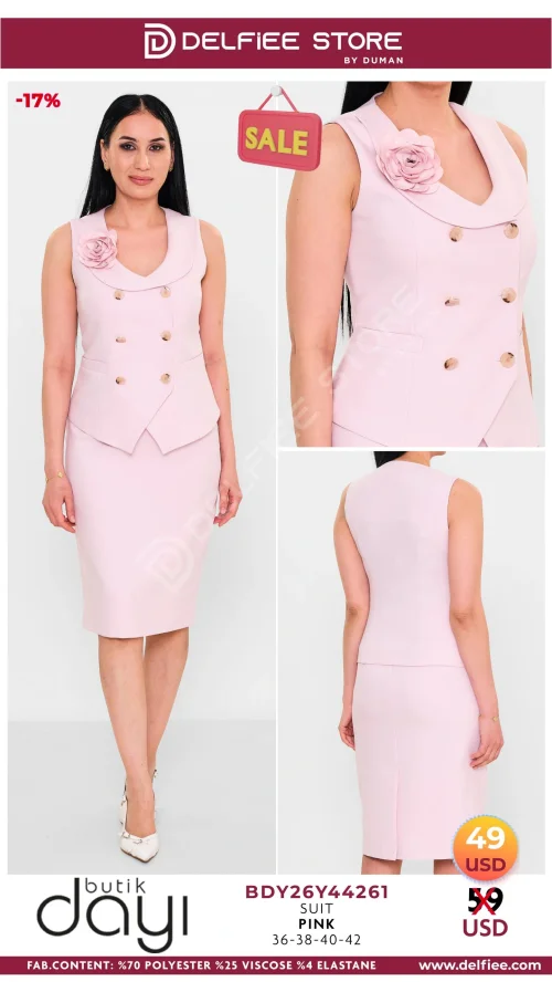 Комплект, BUTIK DAYI, Розовый, модель BDY264261, женская одежда оптом из Турции, Лалели