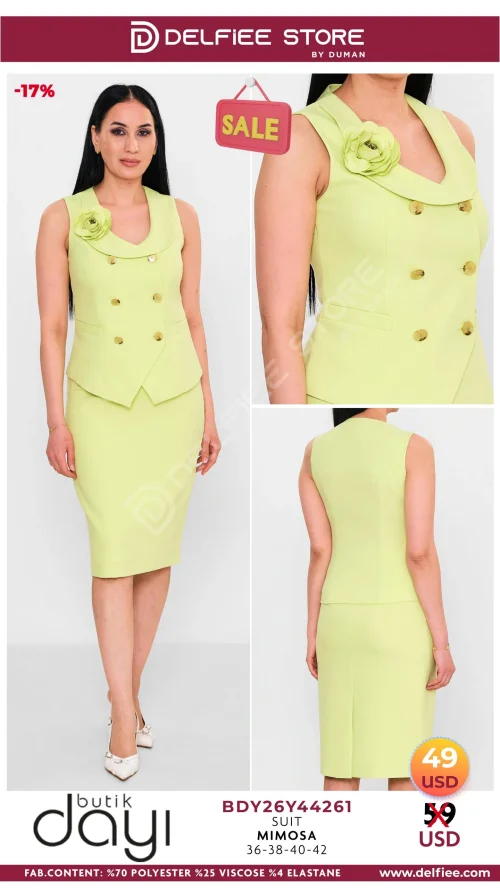 Комплект, BUTIK DAYI, Желтый, модель BDY26Y4261, женская одежда оптом из Турции, Лалели