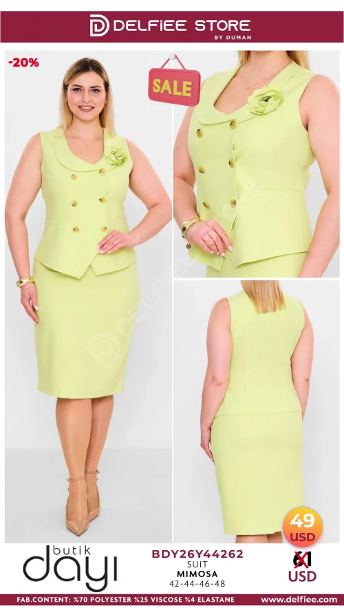 Комплект, BUTIK DAYI, Лимонный, модель BDY26Y4262, женская одежда оптом из Турции, Лалели
