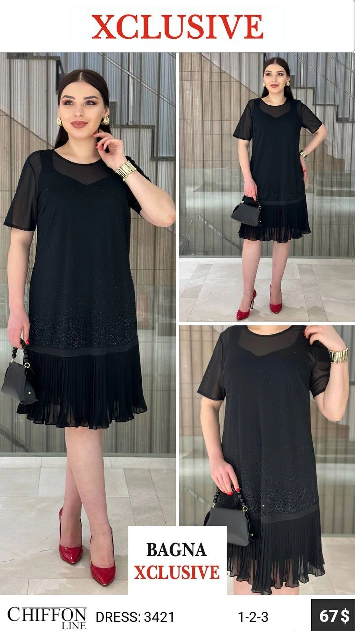 Платье, Chiffon Line, Черный, модель 3421, женская одежда оптом из Турции, Лалели