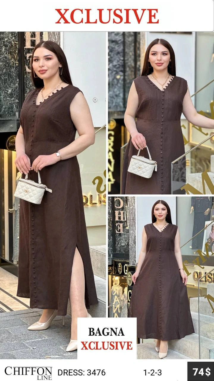 Платье, Chiffon Line, Коричневый, модель 3476, женская одежда оптом из Турции, Лалели