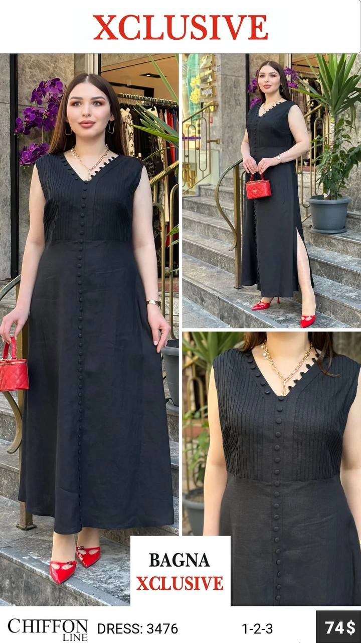 Платье, Chiffon Line, Черный, модель 3476, женская одежда оптом из Турции, Лалели