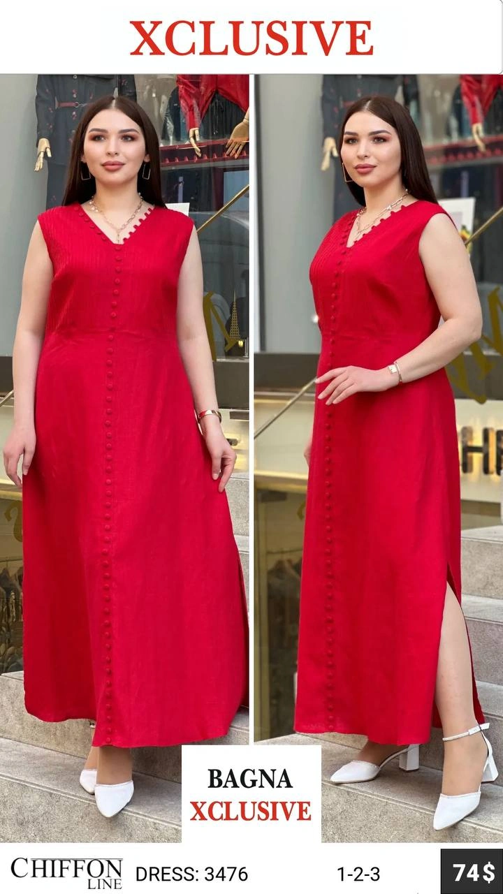 Платье, Chiffon Line, Красный, модель 3476, женская одежда оптом из Турции, Лалели