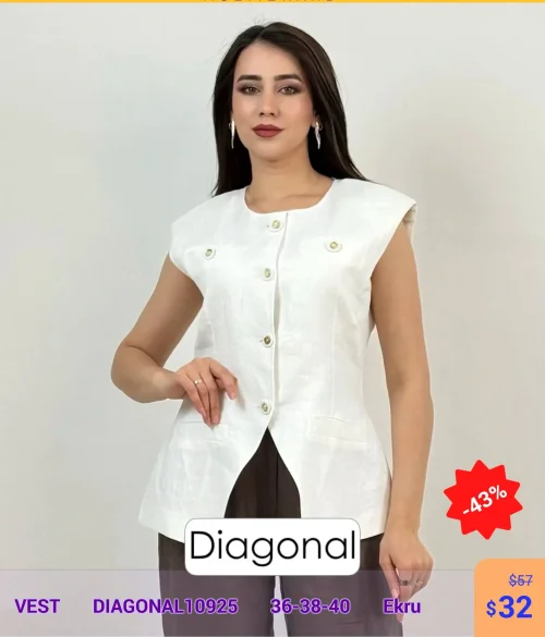 Жилетка DİAGONAL (Кремовый, модель DIAGONAL10925) оптом
