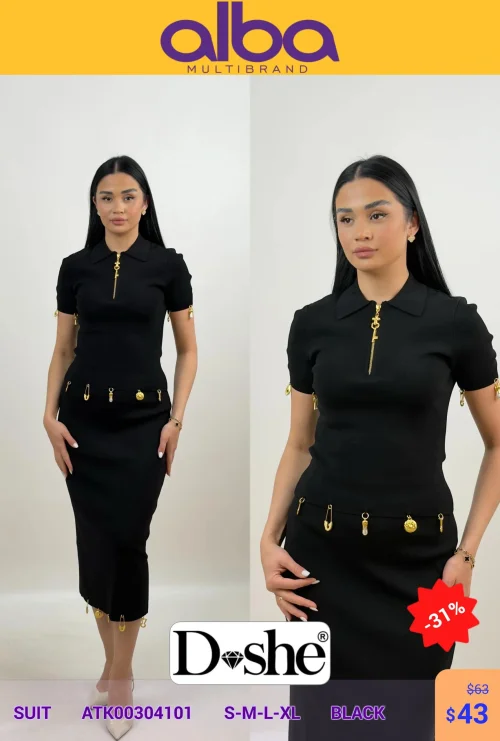 Костюм, DİSHE, Черный, модель ATK00304101, женская одежда оптом из Турции, Лалели