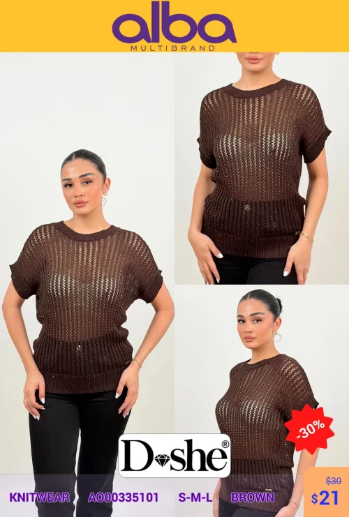 Кофта, DİSHE, Коричневый, модель A000335101, женская одежда оптом из Турции, Лалели