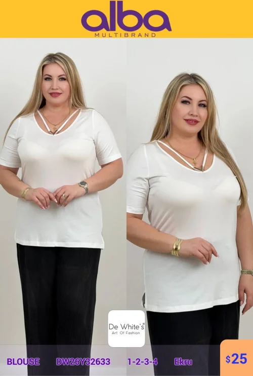 Блузка, DE WHİTE'S, Белый, модель DW26Y32633, женская одежда оптом из Турции, Лалели