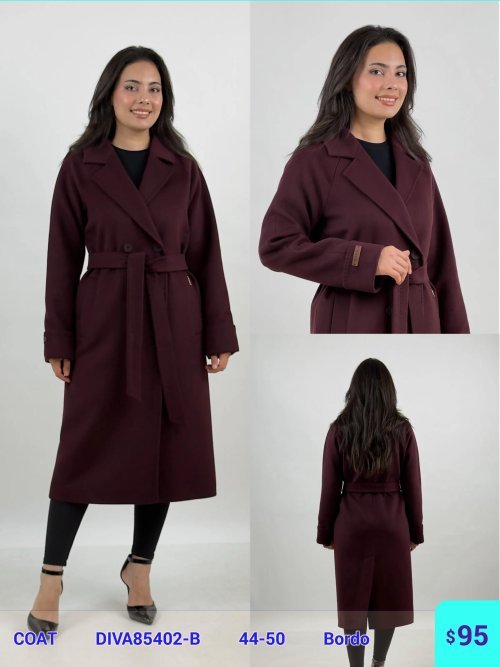 Пальто DIAGONAL (Burgundy, модель DIVA85402-B) оптом