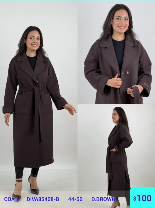 Пальто DIAGONAL (Brown, модель DIVA85408-B) оптом