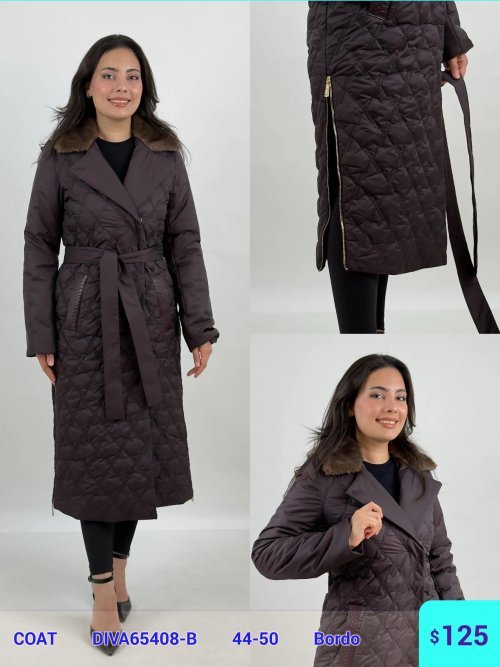 Пальто DIAGONAL (Burgundy, модель DIVA65408-B) оптом