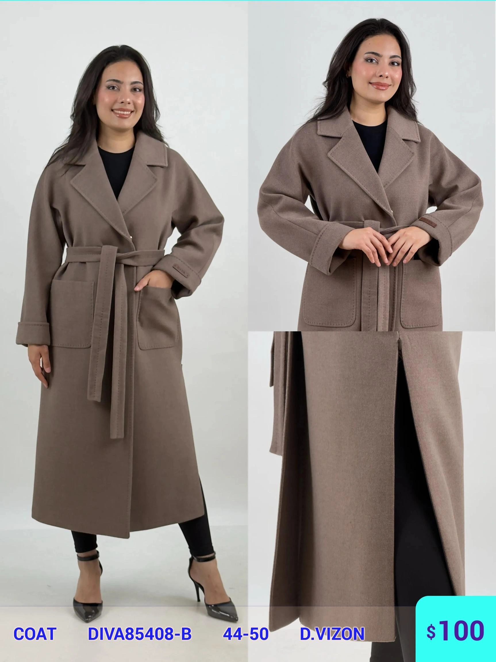 Пальто DIAGONAL (Beige, модель DIVA85408-B) оптом