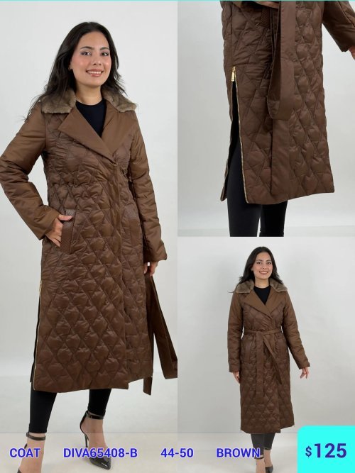 Пальто DIAGONAL (Brown, модель DIVA65408-B) оптом