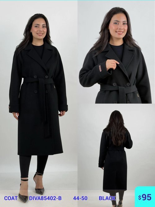 Пальто DIAGONAL (Black, модель DIVA85402-B) оптом
