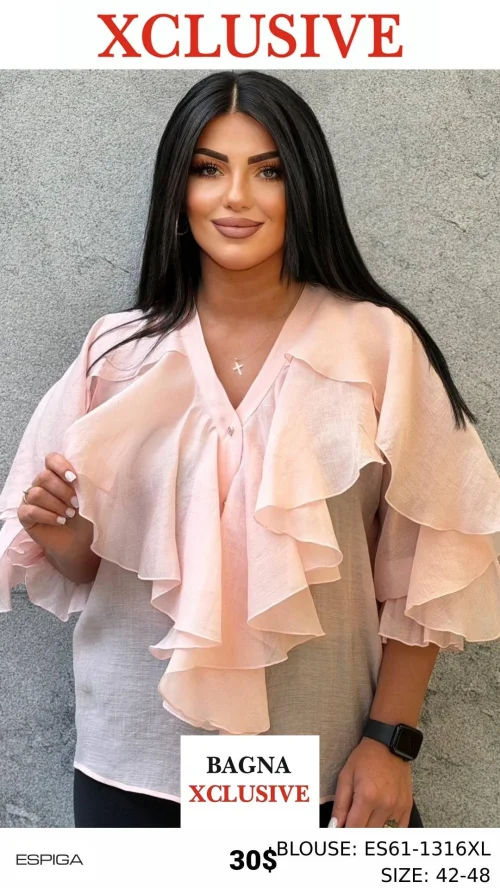 Блузка, ESPIGA, Розовый, модель ES61-1316XL, женская одежда оптом из Турции, Лалели