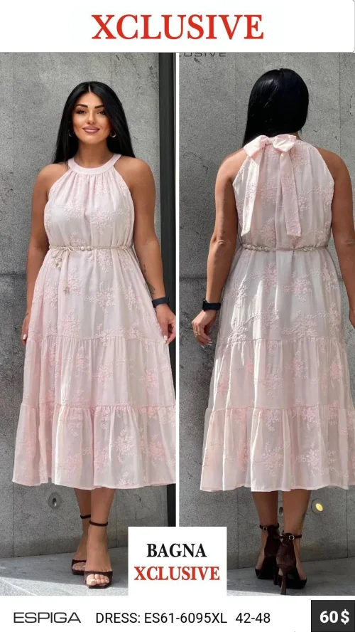 Платье, ESPIGA, Розовый, модель ES61-6095XL, женская одежда оптом из Турции, Лалели