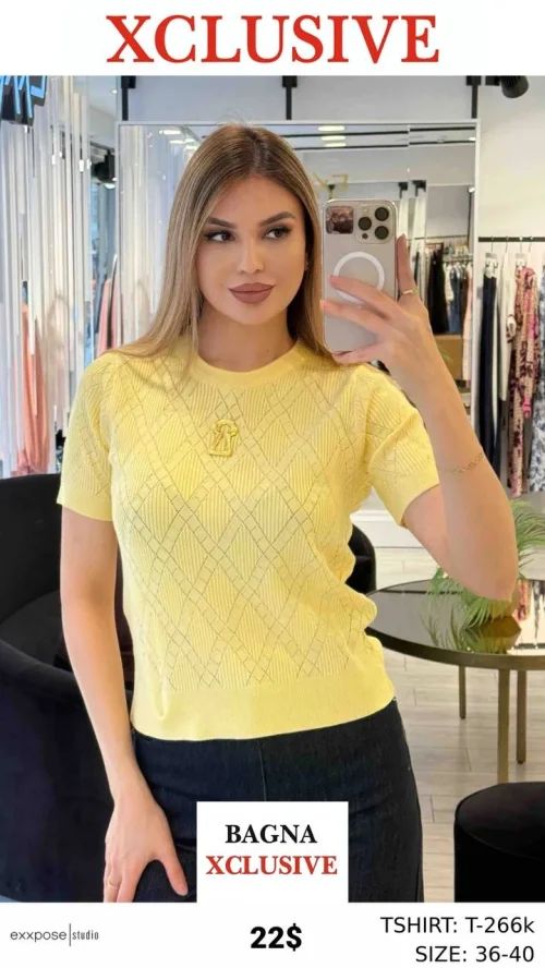 Футболка, EXXPOSE LINE, Желтый, модель T-266k, женская одежда оптом из Турции, Лалели