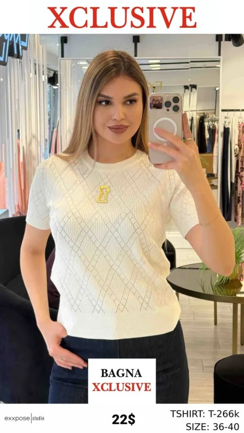 Футболка, EXXPOSE LINE, Белый, модель T-266k, женская одежда оптом из Турции, Лалели