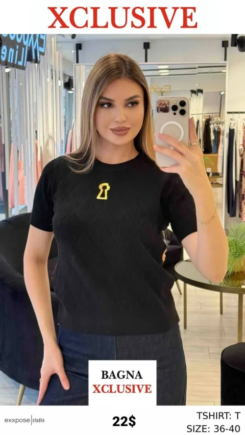 Футболка, EXXPOSE LINE, Черный, модель T-266k, женская одежда оптом из Турции, Лалели