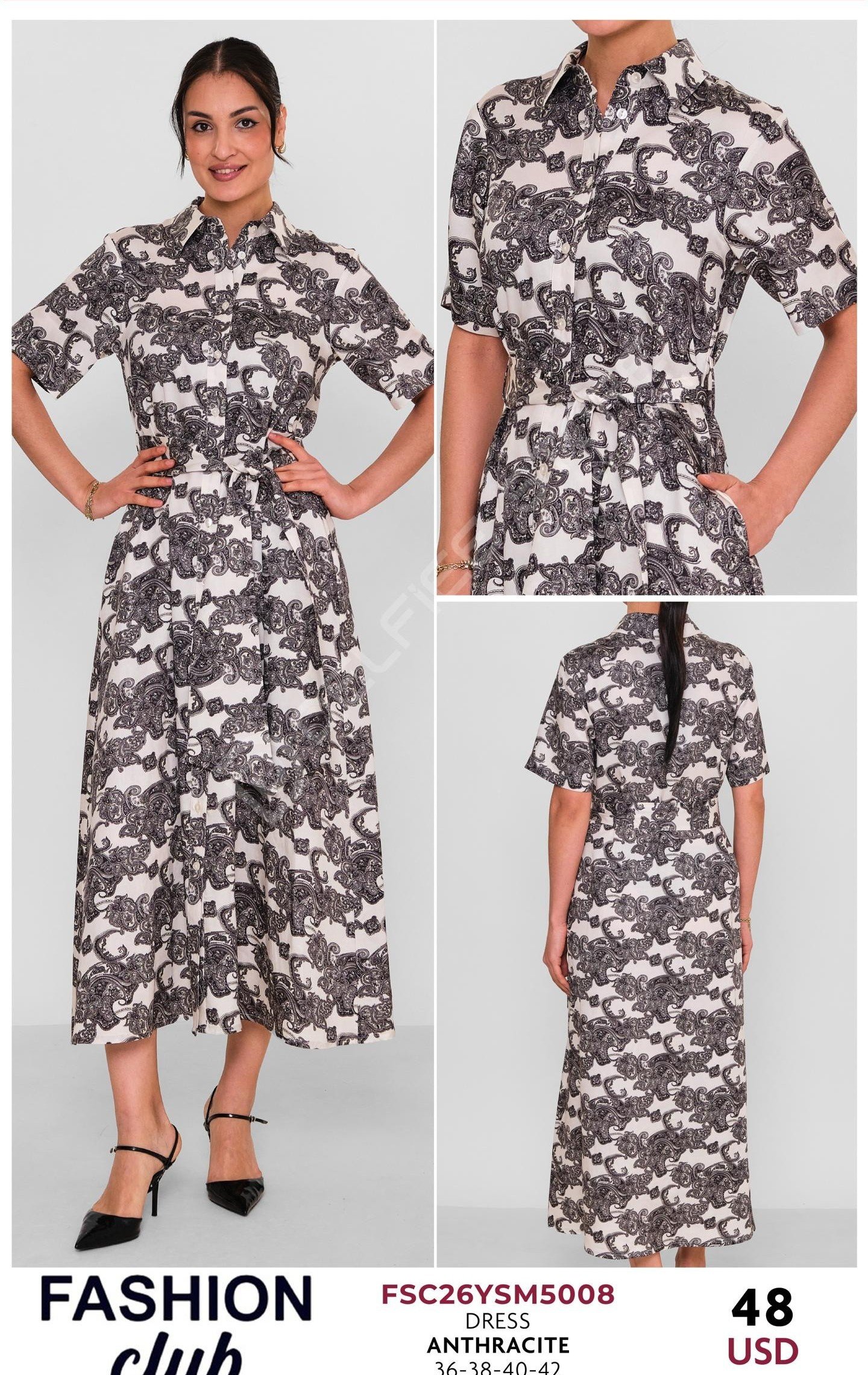 Платье FASHION CLUB (Темно-серый, модель FSC26YSM5008) оптом