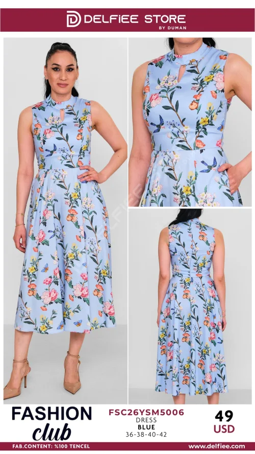 Платье, FASHION CLUB, Синий, модель FSC26YSM5006, женская одежда оптом из Турции, Лалели