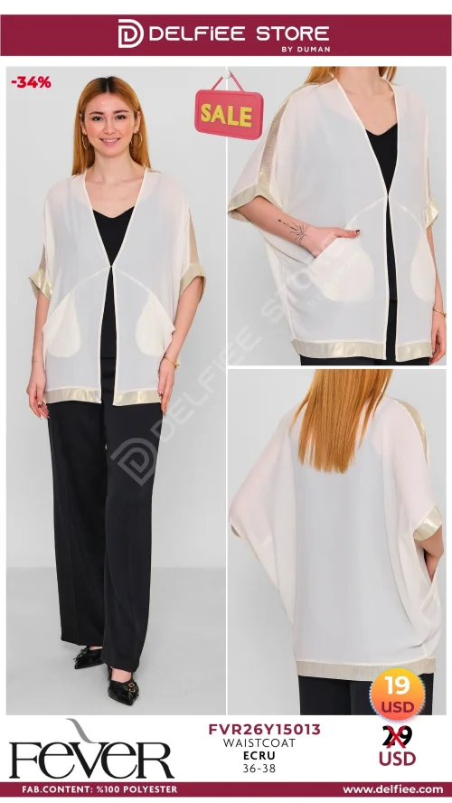 Coat, FEVER, Белый, модель FVR26Y15013, женская одежда оптом из Турции, Лалели