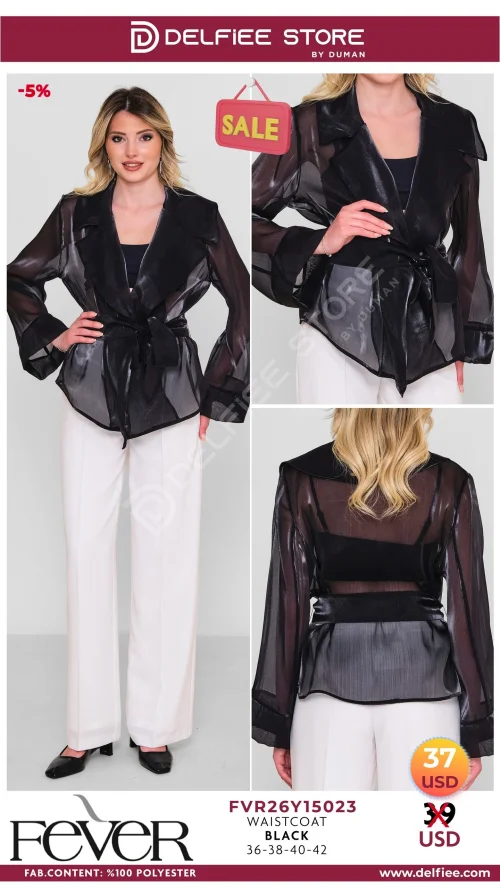 Coat, FEVER, Черный, модель FVR26Y15023, женская одежда оптом из Турции, Лалели