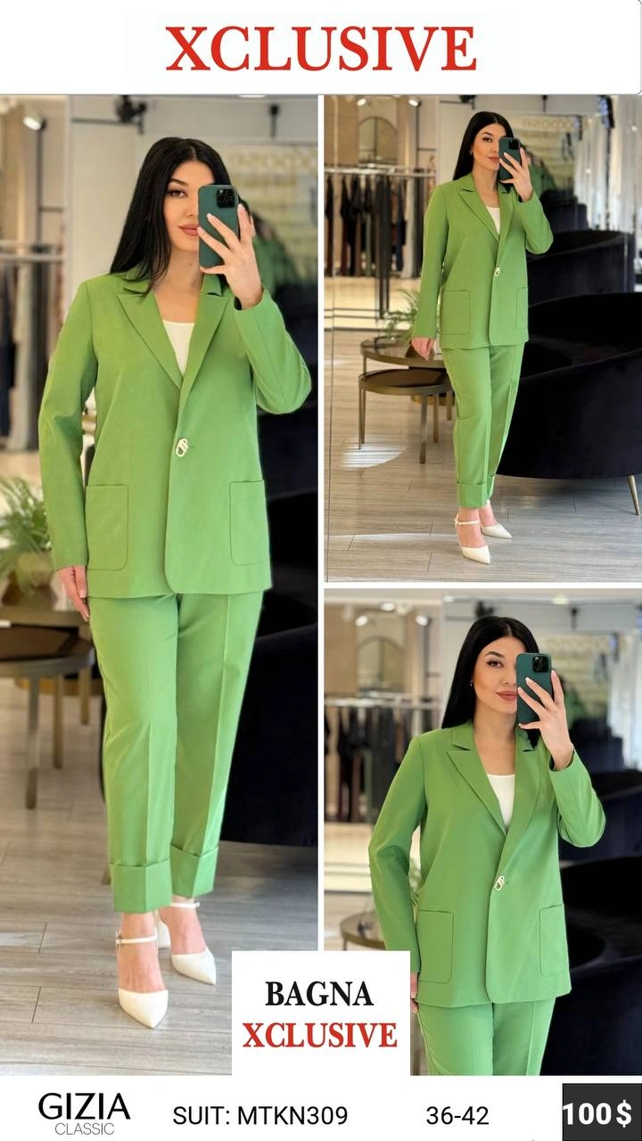 Костюм, Gizia Classic, Зеленый, модель MTKN309, женская одежда оптом из Турции, Лалели