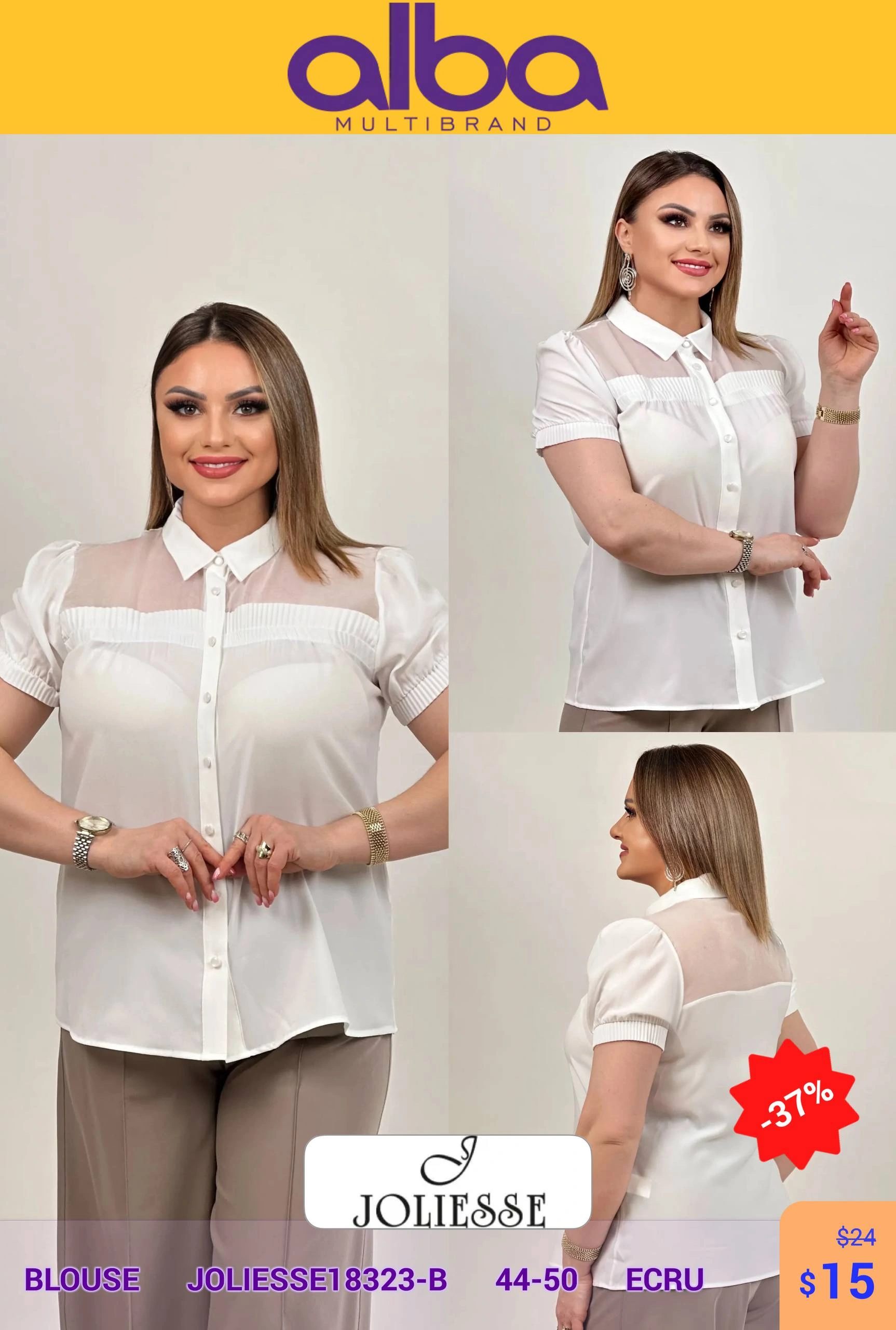 Блузка, Joliesse, Белый, модель JOLIESSE18323-B, женская одежда оптом из Турции, Лалели