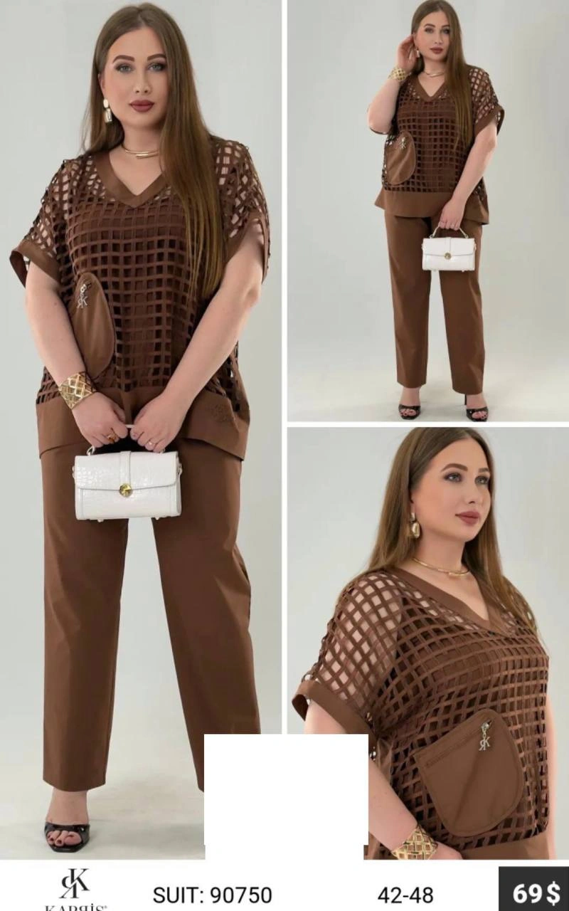 Костюм, Kaprİs, Коричневый, модель 90750, женская одежда оптом из Турции, Лалели