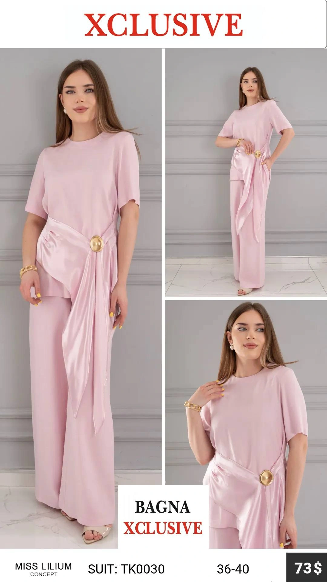 Костюм, MISS LILIUM, Розовый, модель TK0030, женская одежда оптом из Турции, Лалели