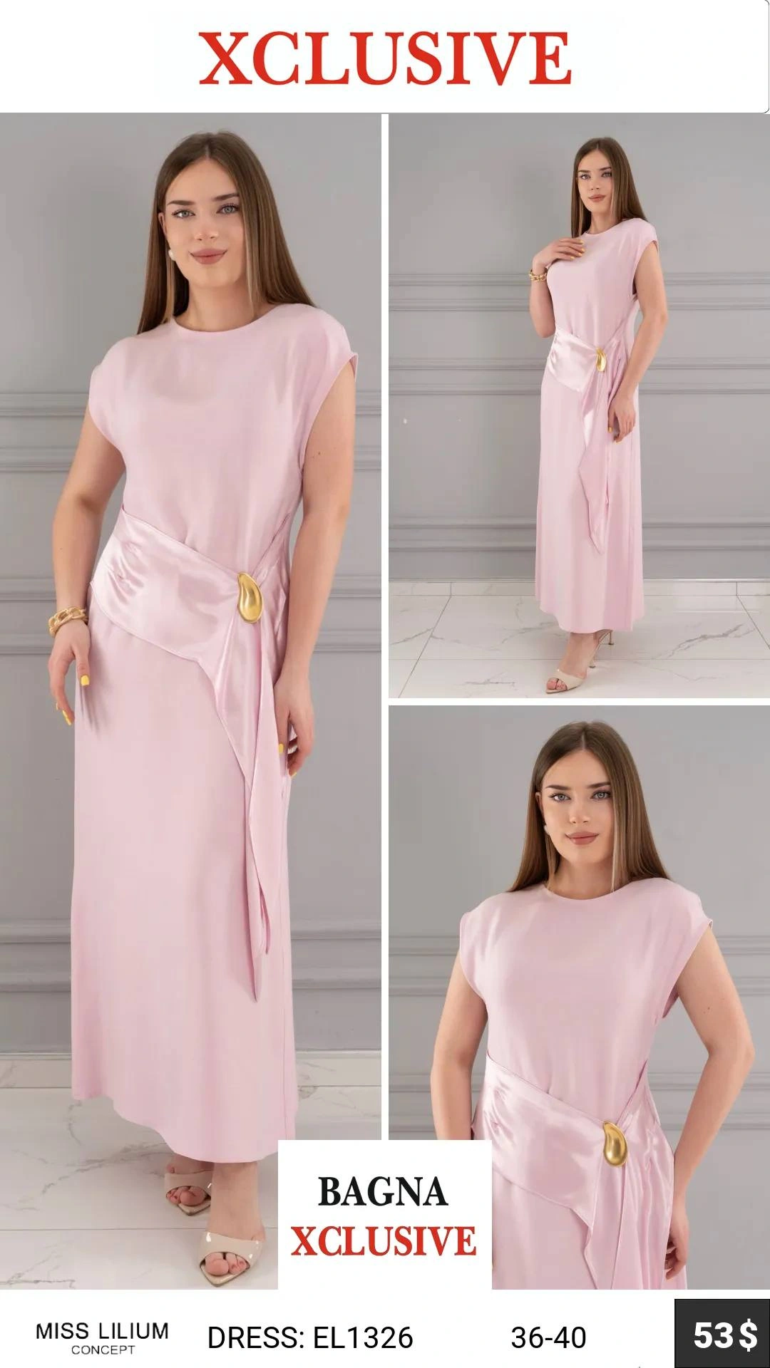 Платье, MISS LILIUM, Розовый, модель EL1326, женская одежда оптом из Турции, Лалели